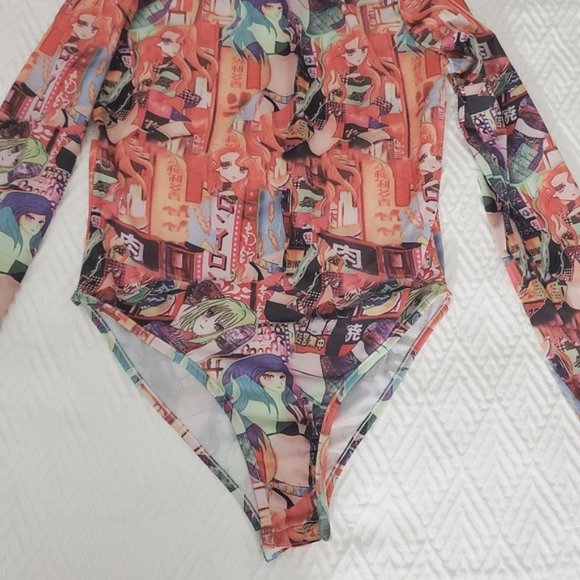 Japanese Anime-Manga Graphic Print Mock Neck Bodysuit Onesie- Size Small - Picture 5 of 11